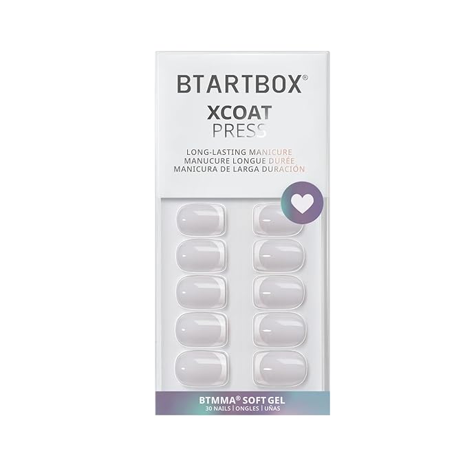 BTArtbox Press On Nails, Classic French, Short Square, White Nude, 30Ct