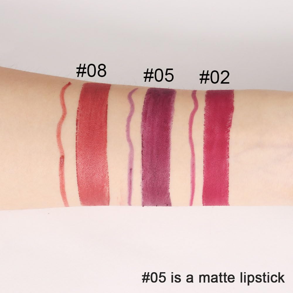 HHLTOH 2-in-1 Plum Purple Lip Liner & Lipstick Set Kit for Women, Matte Lips Kit with Lip Liner Lip Stains Long Lasting Waterproof 24 Hour Lipstick and Lip Liners Combo Lipliners Pencil Set 05