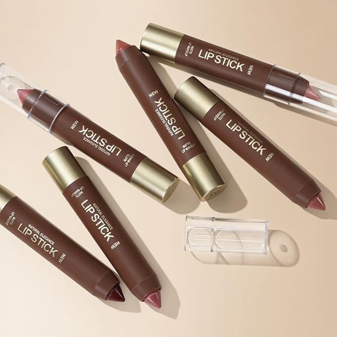 QIDSTERS 6Pcs Matte Lipstick Crayon Set for Women, 24 Hour Lipstick Lip Liner Pencil, Neutral Lip Stick Lipliner Long Lasting Waterproof Smudge Proof, Vegan & Cruelty-Free