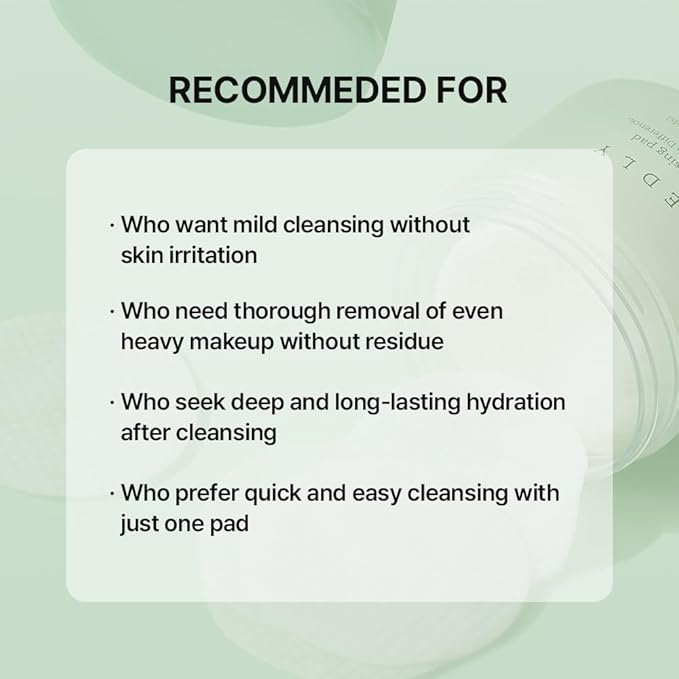 NEEDLY Mild Cleansing Pad, Makeup Remover for Sensitive Skin (60 Pads), Triple Deep Cleansing, Barrier Care with Only Two Surfactants & Panthenol, Extra-Large Soft Vegan Pad, Korean Skincare