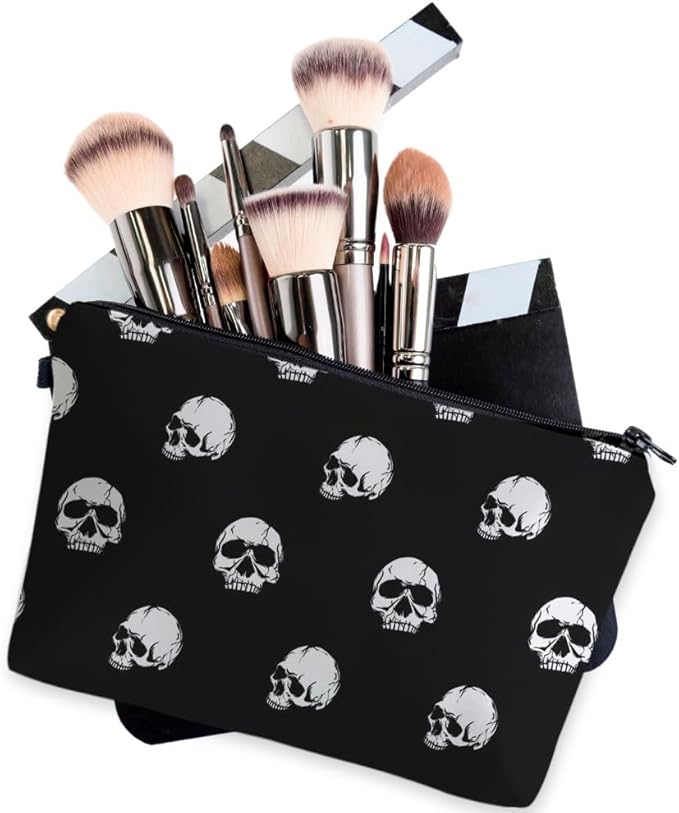 Loomifang Small Makeup Bag Cosmetic Bag for Women, Pretty Design Organizer Case with Zipper Closure, Lightweight and Water-Resistant Make Up Bag - 8.65"x 5.35" x 7.08"（Skull）