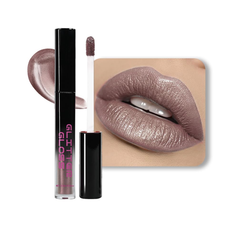 CAKAILA Taupe Metallic Lipstick for Women,Glitter Sparkling Liquid Lipstick,Long Lasting Waterproof Lightweight Comfortable Non-Drying Bold Dark Lip Gloss for Gothic Stage Makeup,Cruelty Free