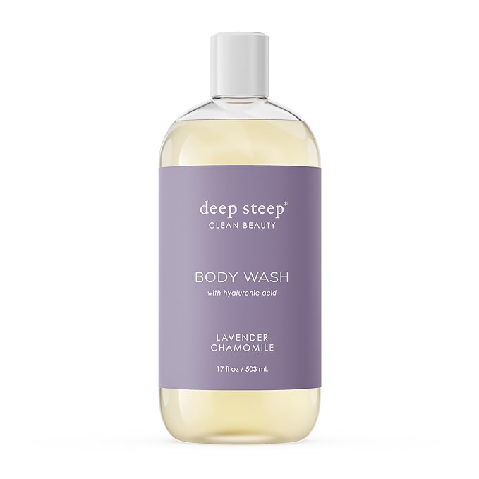 Deep Steep Lavender Chamomile Body Wash, Hydrating Shower Gel with Hyaluronic Acid & Shea Butter for Sensitive Skin, Bodywash for Women & Men, 17 Fl Oz, 1-Pack
