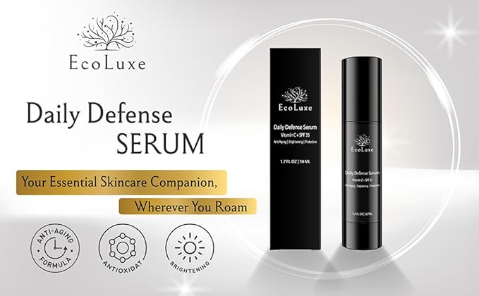 EcoLuxe Daily Defense Vitamin C Serum with Propolis and SPF 35 – Gentle Stabilized Vitamin C for Sensitive Skin, Brightening & Hydration
