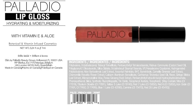 Palladio Lip Gloss, Non-Sticky Lip Gloss, Contains Vitamin E and Aloe, Offers Intense Color and Moisturization, Minimizes Lip Wrinkles, Softens Lips with Beautiful Shiny Finish, French Kiss