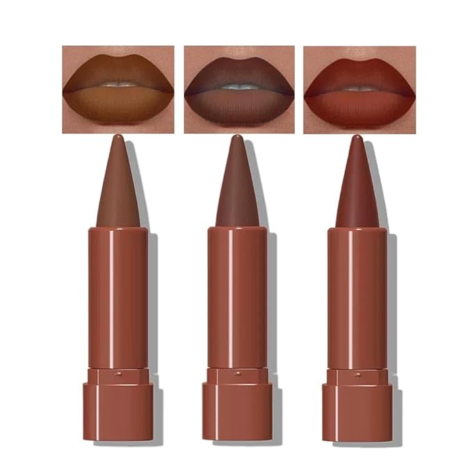 Mefyhtune 2-in-1 Gradient Matte Lipstick & Lip Liner Set, 3Pcs Long Lasting Waterproof Lip Crayon for Women, Flawless Contour, Lightweight Ombre Lip Color Pencil (01#05#08#)