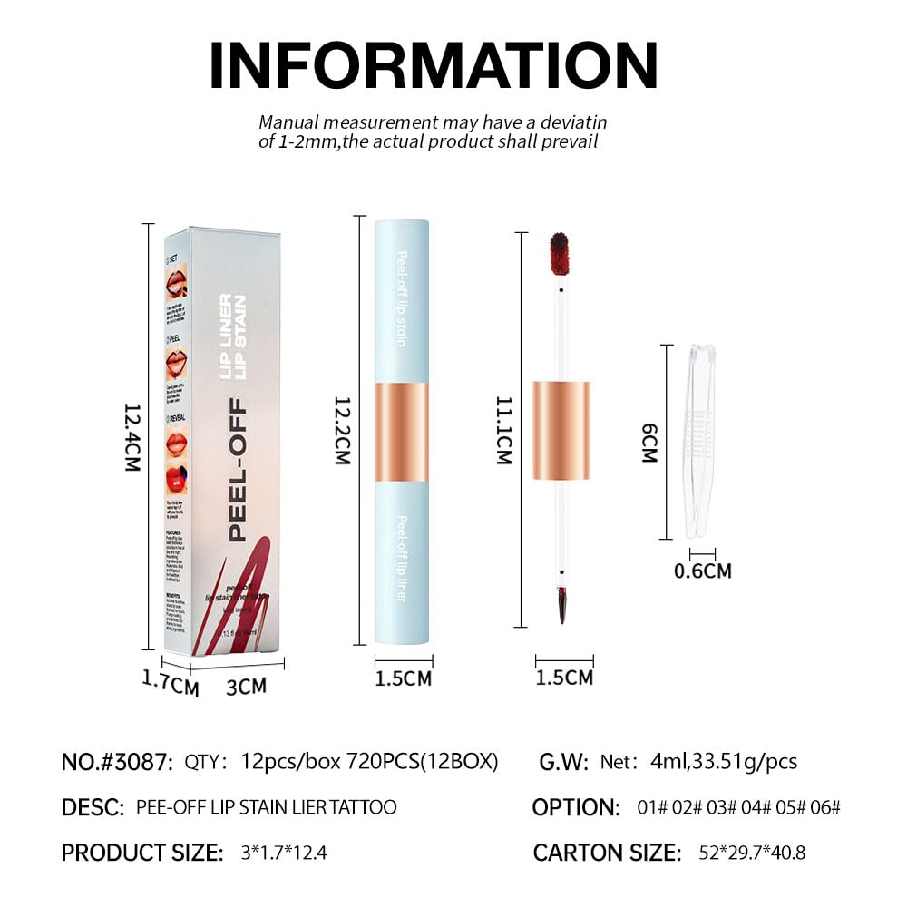 Matte Lip Stain Peel Off Lip Gloss& Lip Liner 2-in-1: One end defines lips with precision liner, the other peels off to reveal long-lasting, waterproof, smudge-proof, transfer-proof matte color.5#