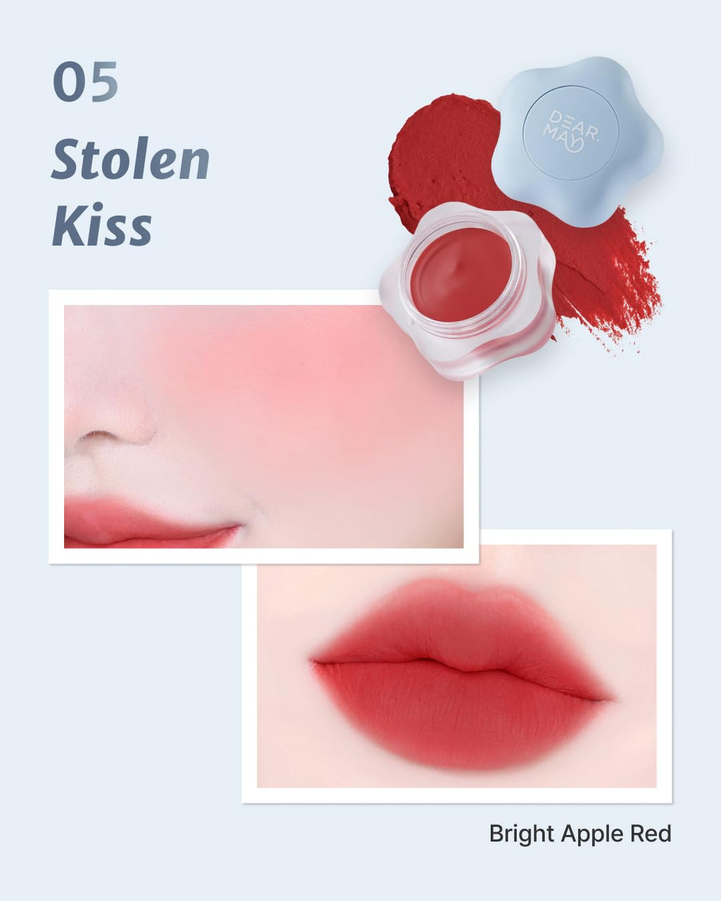 DEARMAY Pure Falling Mood Lip Pot No. 05 Stolen Kiss 0.23 Oz. Vegan Lip Stain Lip & Cheek Multi-Use Tint With Hydrating Formula for Smooth Soft Blend Without Dryness or Fine Lines, Korean Makeup