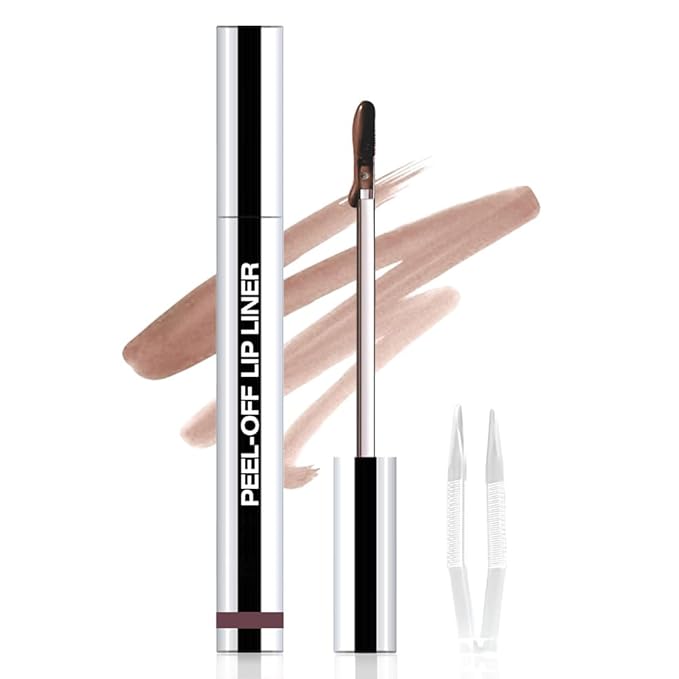 JUAAZIN Matte Lip Stain Peel Off Lip liner with Tweezer, Dark Brown Peel Off Lip Stain, Long Lasting Waterproof Lipstick Lip Gloss Tattoo, Transfer-proof for All Skin Types, 05#