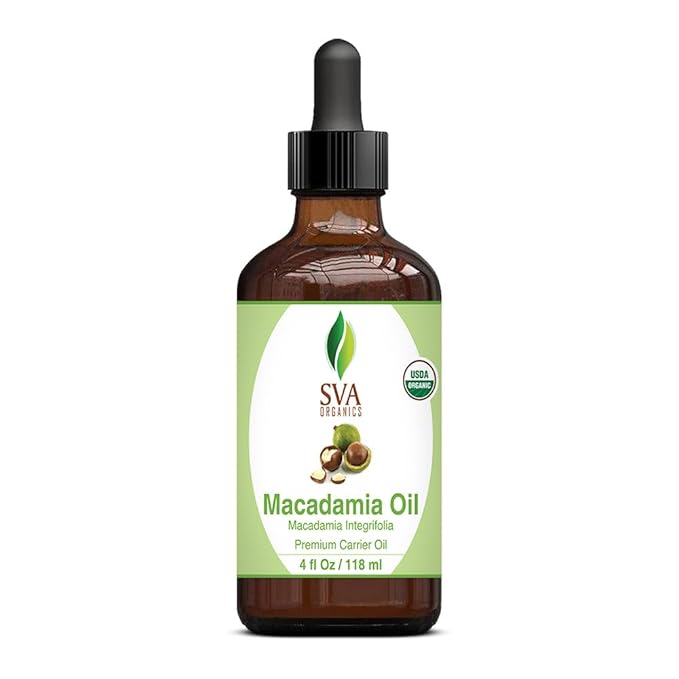 SVA Organic Macadamia Seed Carrier Oil with Dropper, 4 Fl Oz (118 ml)