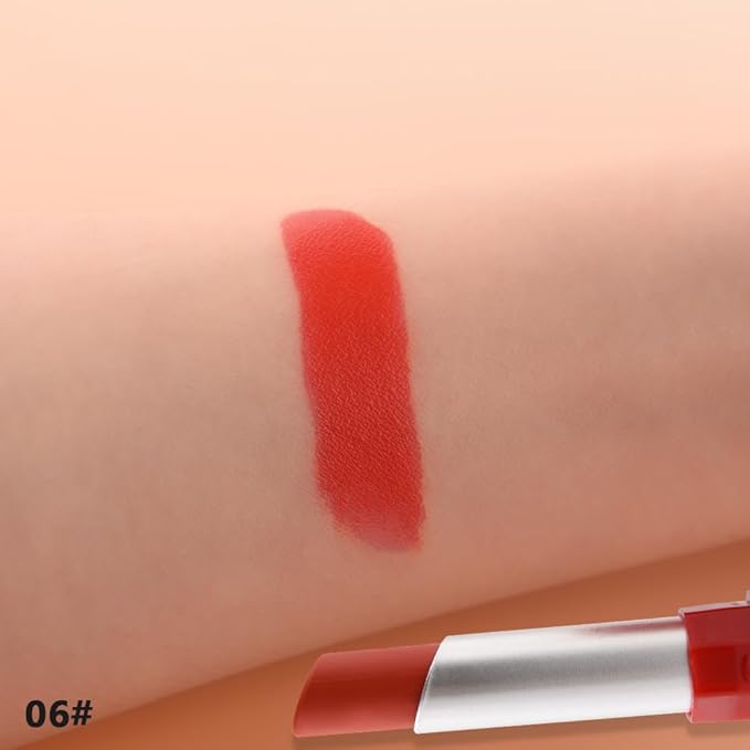 IATMOMOD Orange Red Cream Matte Lipstick Stick 06#, Longwear Full Coverage Velvet Lip Color, Waterproof Multi-Use Lip & Cheek Makeup for Party & Daily Wear, Labial con color mate para uso diario