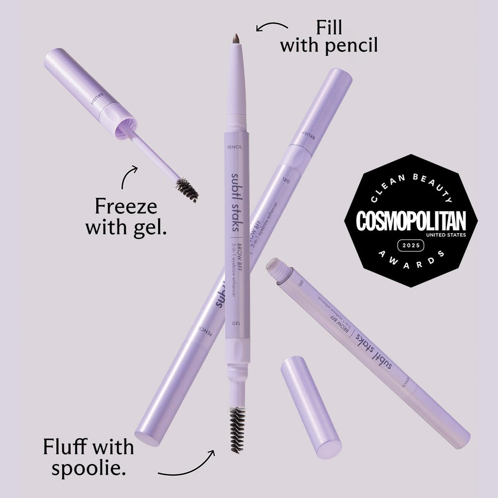 3-in-1 Brow Pencil - Vegan, Smudge-Proof, with Spoolie Brush and Clear Gel - Best Eyebrow Pencil for Fluffing, Filling, and Setting Brows, Black