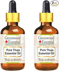 Greenwood Essential Thuja Essential Oil (Thuja occidentalis) with Two Glass Droppers Steam Distilled (Pack of Two) 10ml X 2 (0.66 oz)
