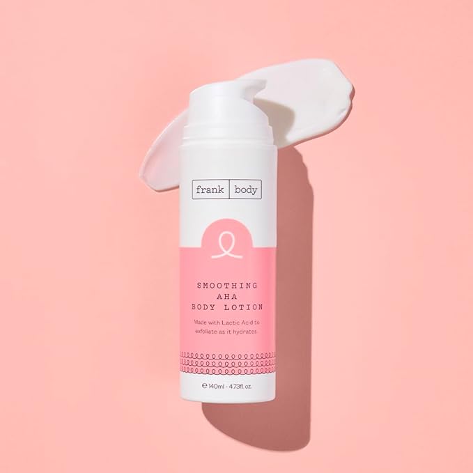 Frank Body Smoothing AHA Body Lotion | Vegan, Cruelty Free, Body Exfoliant | Fights Breakouts and Hydrates Skin with Lactic & Glycolic Acids, Hydrating Oils, & Mango Seed Butter | 4.73 fl oz / 140 ml