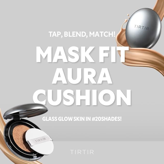 TIRTIR Mask Fit Aura Silver Cushion Foundation | Semi-glow Finish, Natural Coverage, Moisturizing, Lightweight, Korean cushion foundation (#27C Cool Beige, Full Size, 0.63 Fl Oz)