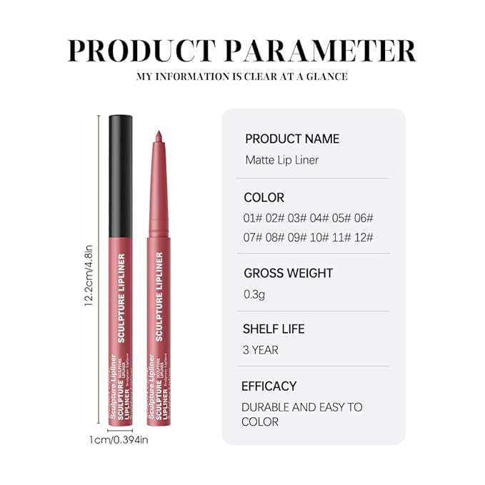 K05 Hxssll 12 Colors Matte Lip Liner Pencil – Long Lasting Waterproof Lip Liner, Smudge Proof Transfer Proof Lip Pencil, High Pigment Lip Makeup for Defining & Filling Lips (05#, 1PCS)
