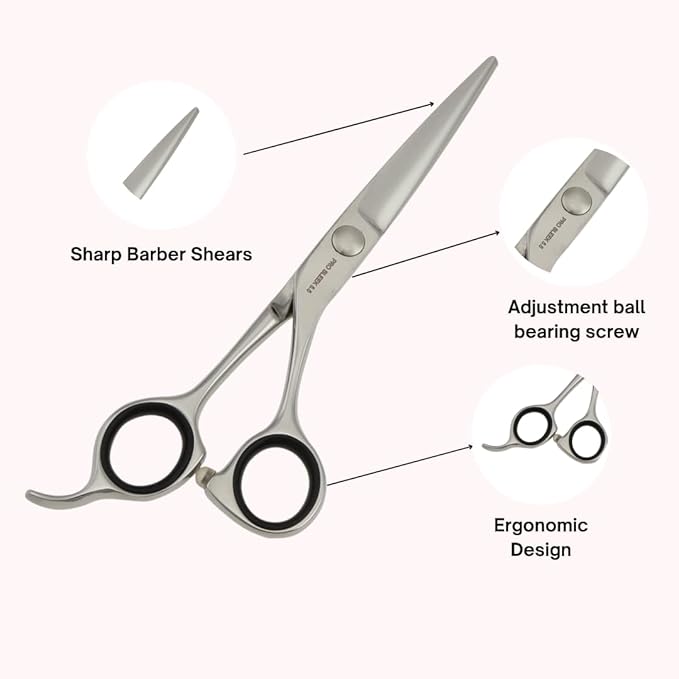 FOLELLO Right-Handed Hair Cutting Scissors – Stainless Steel Barber Shears with Ball Bearing Adjustment Screw – Grooming Tool for Men and Women