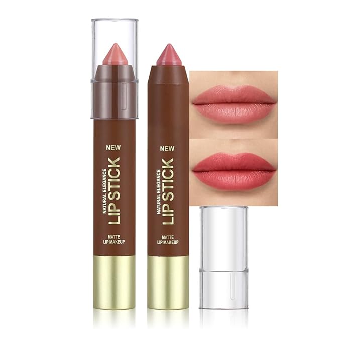 QIDSTERS 2Pcs Matte Lipstick Crayon Set for Women, Rose Pink Ruby Red 24 Hour Lipstick Lip Liner Pencil, Neutral Lip Stick Lipliner Long Lasting Waterproof Smudge Proof, Vegan & Cruelty-Free, 01+04
