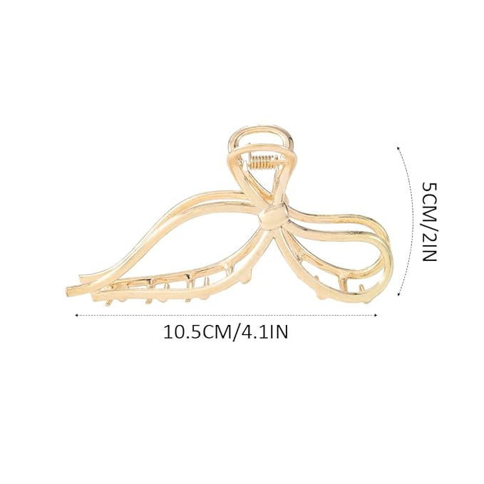 CAKURE Bow Claw Clip Gold Metal Hair Clips Medium Hair Jaw Clamps Stylish Hair Accessories for Women and Girls (Pack of 2)
