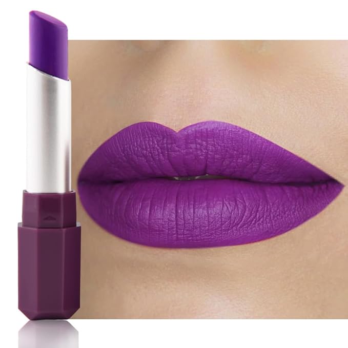 IATMOMOD Lavender Purple Cream Matte Lipstick Stick 12#, Longwear Full Coverage Velvet Lip Color, Waterproof Multi-Use Lip & Cheek Makeup for Party & Daily Wear, Labial con color mate para uso diario