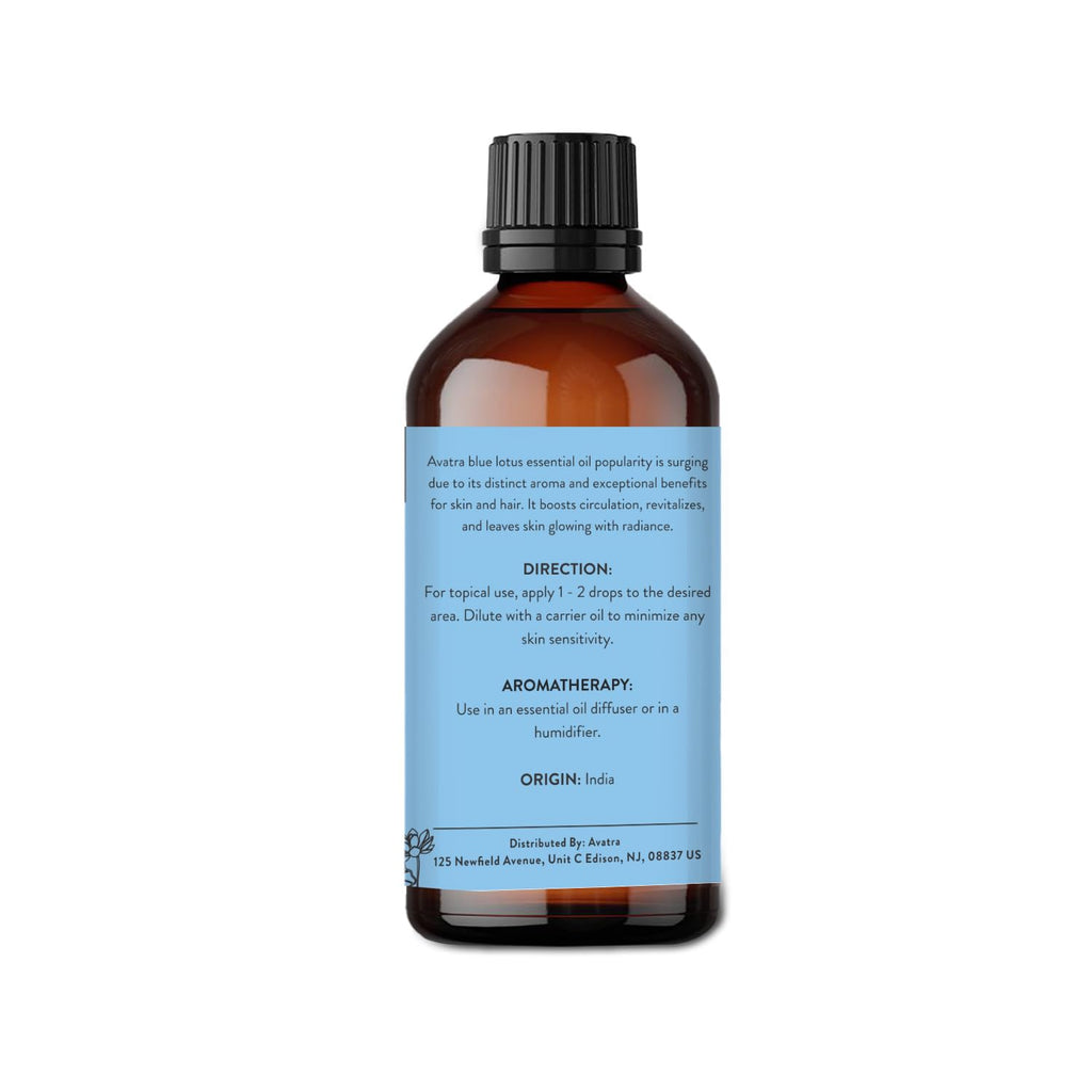 Avatra Blue Lotus Essential Oil for Diffuser, Skin & Candles | Natural & Undiluted Essential Oil | Aromatherapy, Soaps, Candles | Therapeutic Grade Essential Oil- 3.38 Fl Oz