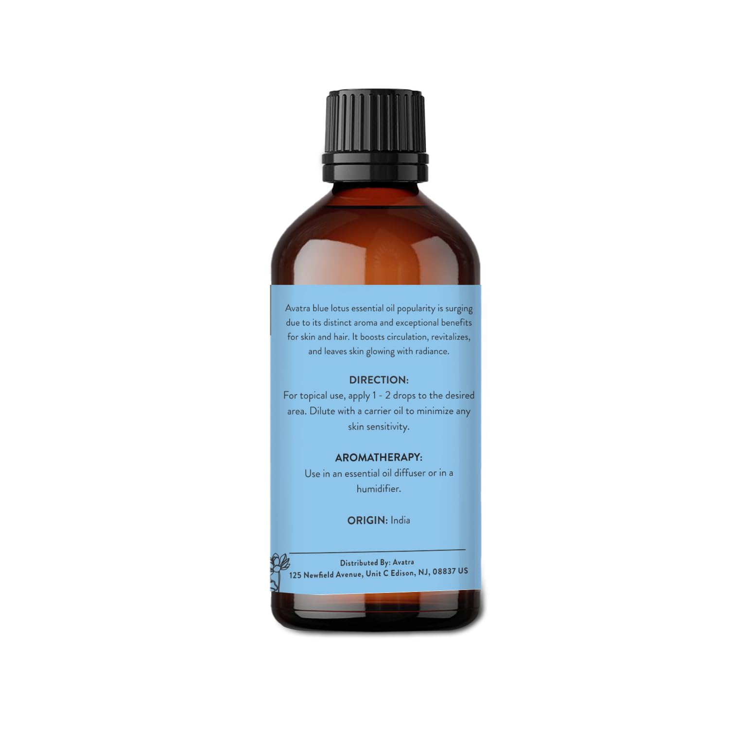 Avatra Blue Lotus Essential Oil for Diffuser, Skin & Candles | Natural & Undiluted Essential Oil | Aromatherapy, Soaps, Candles | Therapeutic Grade Essential Oil- 3.38 Fl Oz