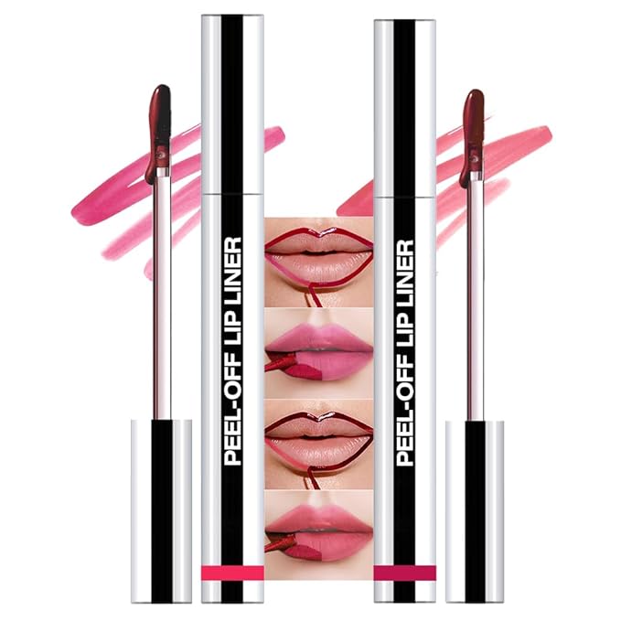 Hxssll 2 Pcs Matte Liquid Lip Stain Peel Off Lip Liner, Long Lasting Lip Tattoo, Waterproof & Transfer-Proof Lip Liner Peel Off Lip Gloss for All Skin Types. 0.12 fl oz #00+#06