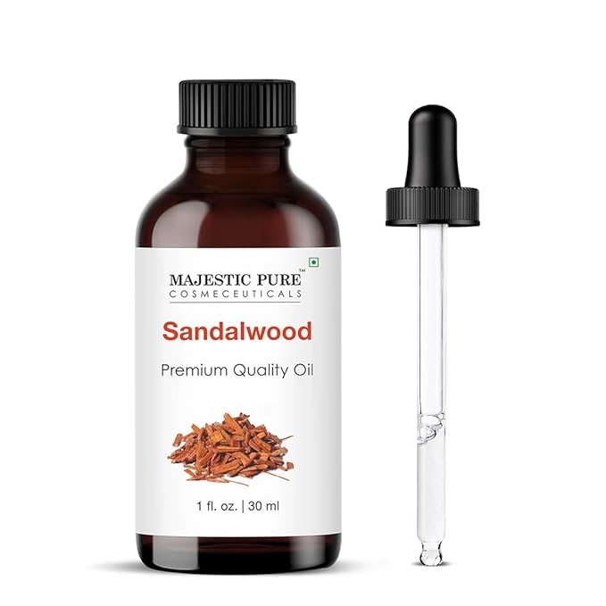 Majestic Pure Essential Oil with Glass Dropper - 100% Pure and Natural - Essential Oils for Diffuser, Aromatherapy, Soap and Candle Making, Sandalwood Essential Oil, Sandalwood Oil, 1 Fl Oz
