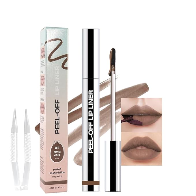 IATMOMOD Light Taupe Liquid Matte Lip Liner Stain Peel Off with Tweezer, Long Lasting, Waterproof Matte Lipstick Lip Gloss Tattoo for Women, Transfer-prof Lip Tint Makeup for All Skin Types 04#