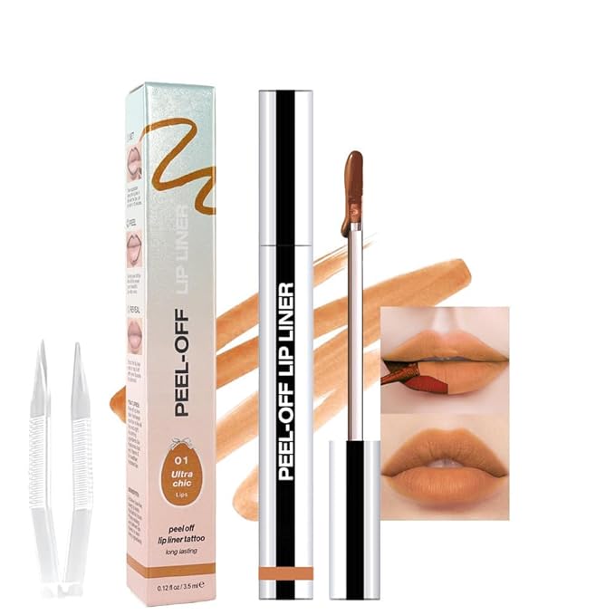 IATMOMOD Orange Brown Liquid Matte Lip Liner Stain Peel Off with Tweezer, Long Lasting, Waterproof Matte Lipstick Lip Gloss Tattoo for Women, Transfer-prof Lip Tint Makeup for All Skin Types 01#