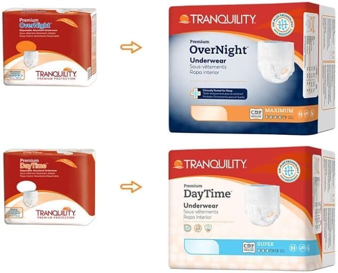 Tranquility Overnight Absorbent Underwear, XL, Maximum, 66 in, 14 ct