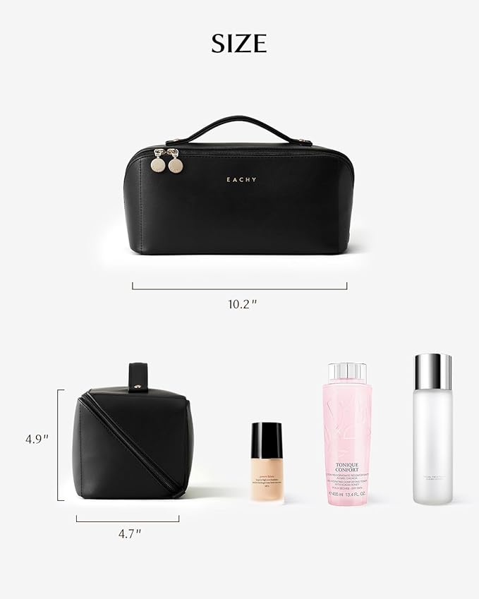 EACHY Travel Makeup Bag, Large Capacity Cosmetic Bags for Women, Waterproof Portable Open Flat Toiletry Bag Make up Bag with Divider and Handle, Gifts for Women