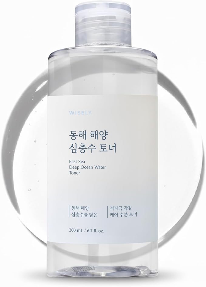 WISELY East Sea Deep Ocean Water Toner | Calming, Gentle Exfoliator, Deep Sea Water for Hydrating, Soft Finish, Korean Facial Toner & Astringent for Men and Women (200ml / 6.7 fl. oz.)