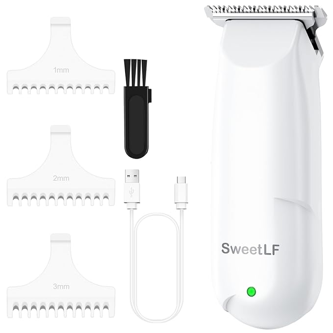 SWEETLF Hair Clippers, Silent Cordless Hair Trimmer, Mini Hair Cutting Kit with 3 Guide Combs, Portable & USB Rechargeable Haircut Clippers for Men Women Kids (White)