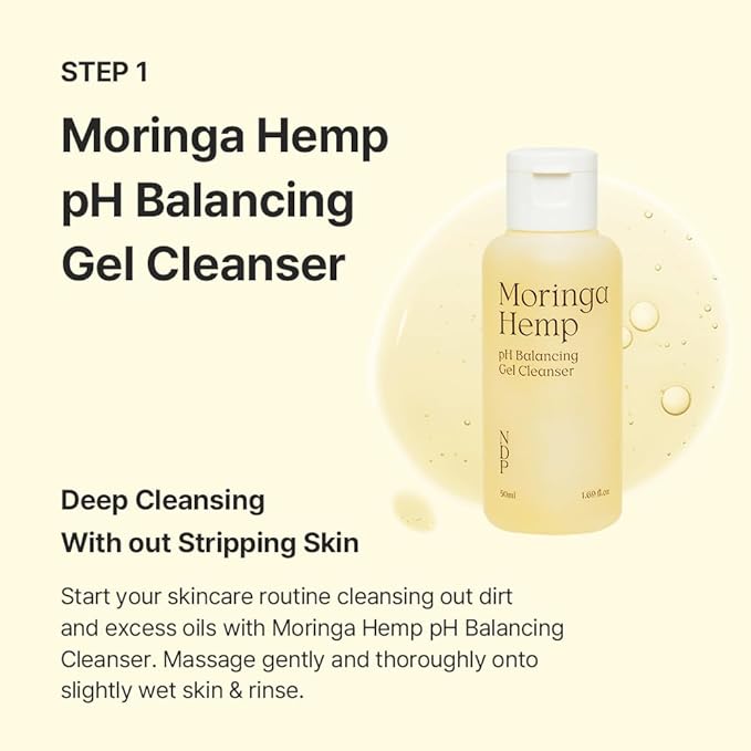 Natural Derma Project - Travel Kit - Mini Travel Size Skincare Essentials - Moringa Hemp Gel Cleanser, Green Caper Toner Essence, Cica Bio-Placenta Cream, B9 Tone-Up Cream (4 items)