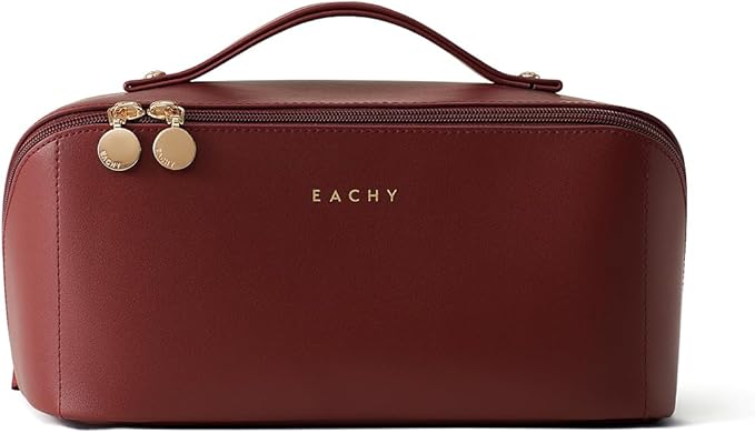 EACHY Travel Makeup Bag,Large Capacity Cosmetic Bags for Women,Portable Pouch Open Flat Toiletry Bag Make up Organizer with Divider and Handle