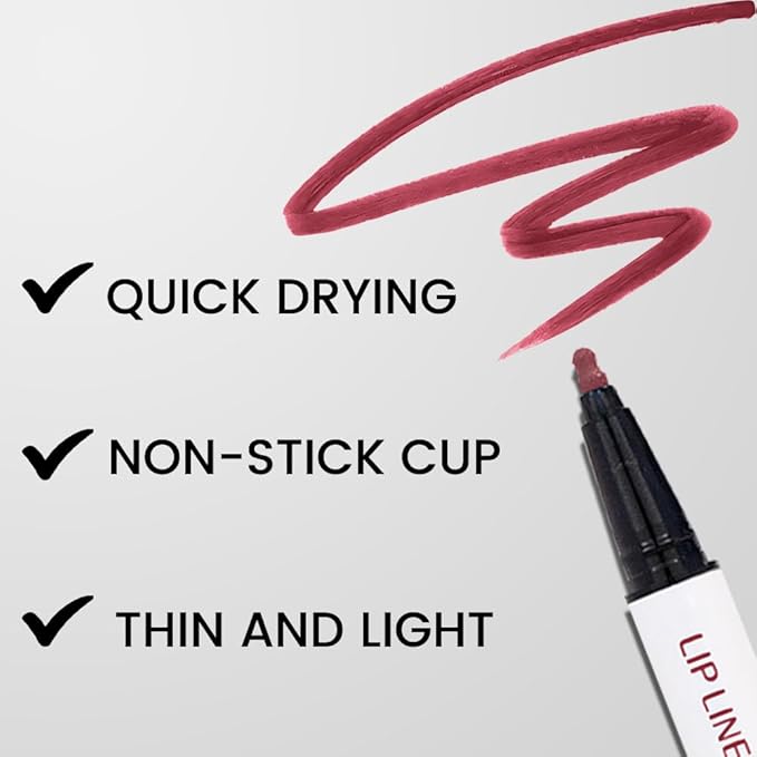 Kaely 3Pcs Dark Red Pink Cherry Red Longwear Liquid Lip Liner Waterproof, 24 Hour Long Lasting Lip Liner Stain Marker Pen, 2-in-1 Matte Semi Permanent Lipliner & Lipstick, 01+02+06