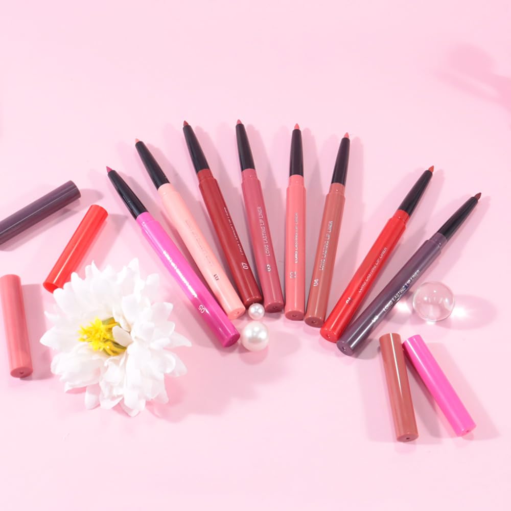 QIDSTERS 8Pcs Gel Lip Liner Pencil Set for Women, Matte Long Lasting LipLiner Lipstick 24 Hour, High Pigmented Lips Makeup Retractable Liners Waterproof Smudge Proof, Vegan & Cruelty-Free
