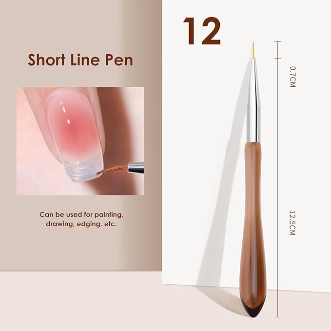 TipTrendz Nail Art Brush Short Line Pen - Precision Tool for Detailed Nail Design, Fine Lines, edge and Intricate Patterns, 12