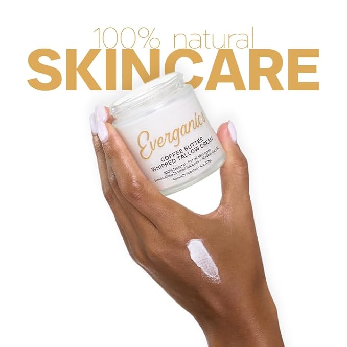 Everganics | Organic Coffee Butter Whipped Tallow Cream for Skin | Grass-Fed Beef Tallow Natural Moisturizer for Face & Body | Made in USA | 4 oz (Large Size)