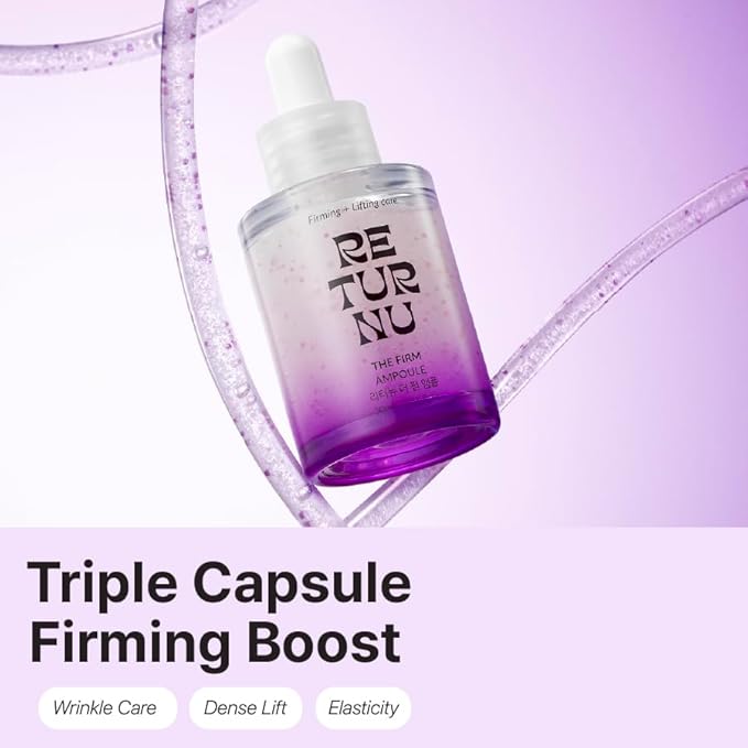 Returnu The Firm Ampoule - Firms, Lifts & Reduces Wrinkles + Puffiness for a Youthful, Radiant Complexion - Enriched with Peptides, Bakuchiol & Korean Thistle Vegan Korean Skincare (1.01 fl. oz)