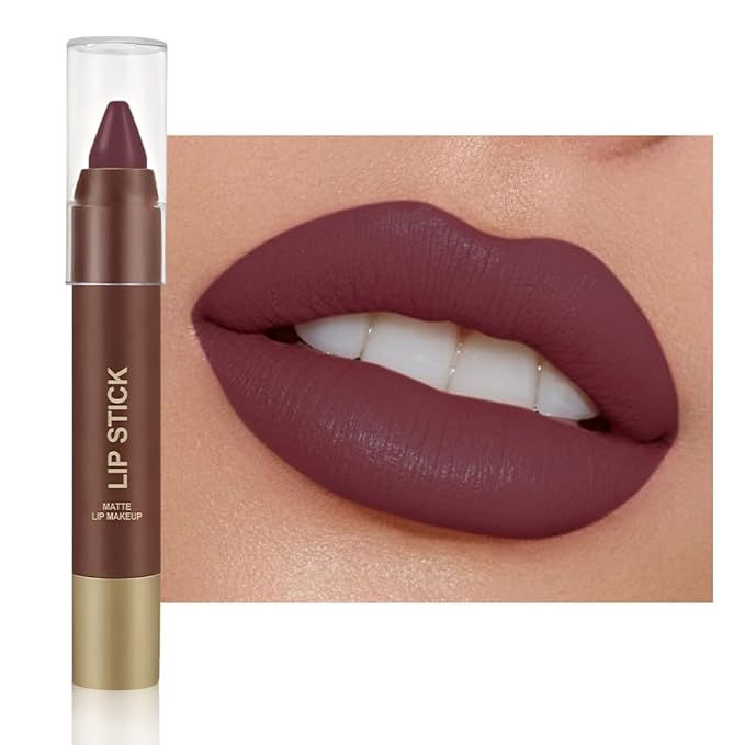 QIDSTERS Matte Lipstick Crayon for Women, Dark Purple 24 Hour Lipstick Lip Liner Pencil, Neutral Lip Stick Lipliner Long Lasting Waterproof Smudge Proof, Vegan & Cruelty-Free, 05