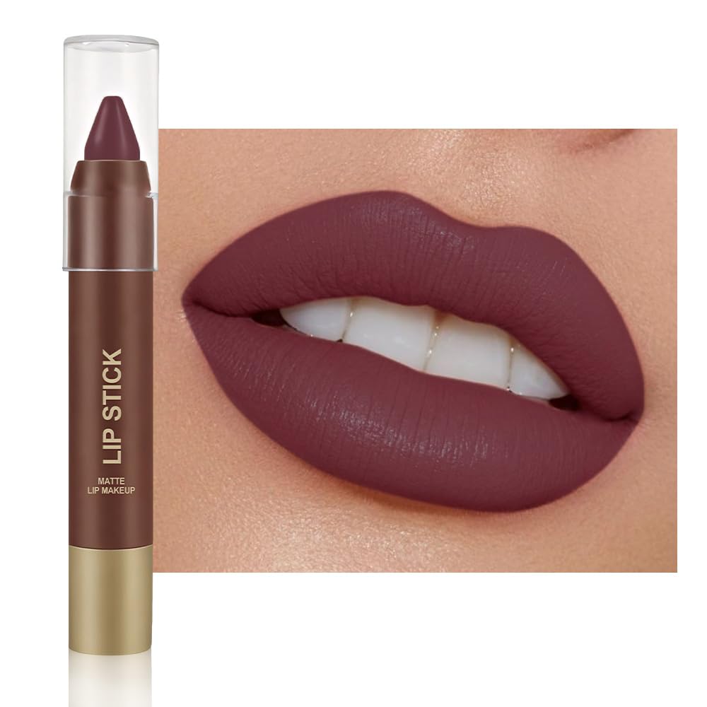 QIDSTERS Matte Lipstick Crayon for Women, Dark Purple 24 Hour Lipstick Lip Liner Pencil, Neutral Lip Stick Lipliner Long Lasting Waterproof Smudge Proof, Vegan & Cruelty-Free, 05