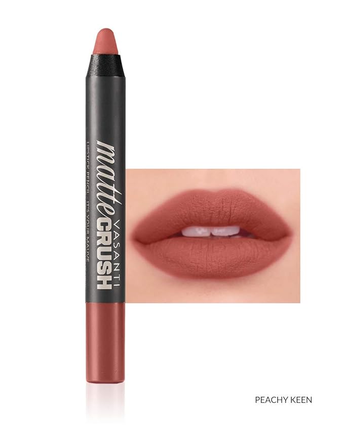 VASANTI Matte Crush Lipstick Pencil (Peachy Keen) | Long-Lasting, Water-Resistant Lip Liner Pencil that Won’t Smudge | Highly Pigmented, Soft Matte Lip Pencil