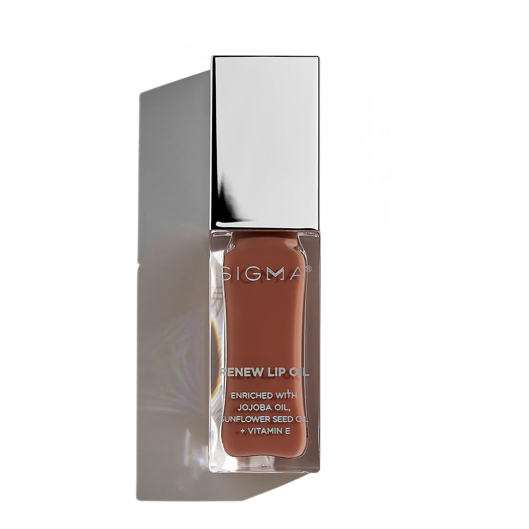 SIGMA BEAUTY Renew Lip Oil, Sheer Tinted Lip Gloss, All Heart Berry Mauve