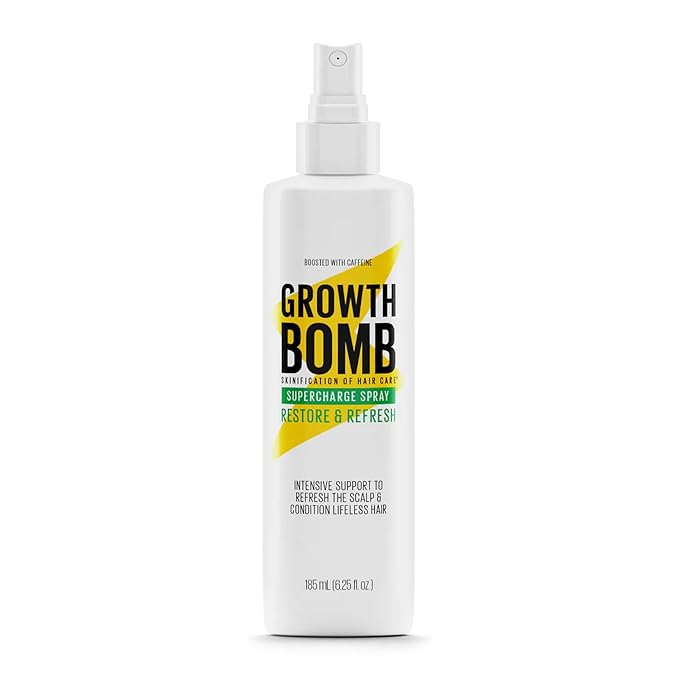 Growth Bomb Supercharge Spray - Leave in Conditioner Spray, Detangler & Scalp Treatment Spray for Curly, Straight, Wavy, Dry, Frizzy Hair, Lightweight Hydration to Support Healthy Growth - 185 mL