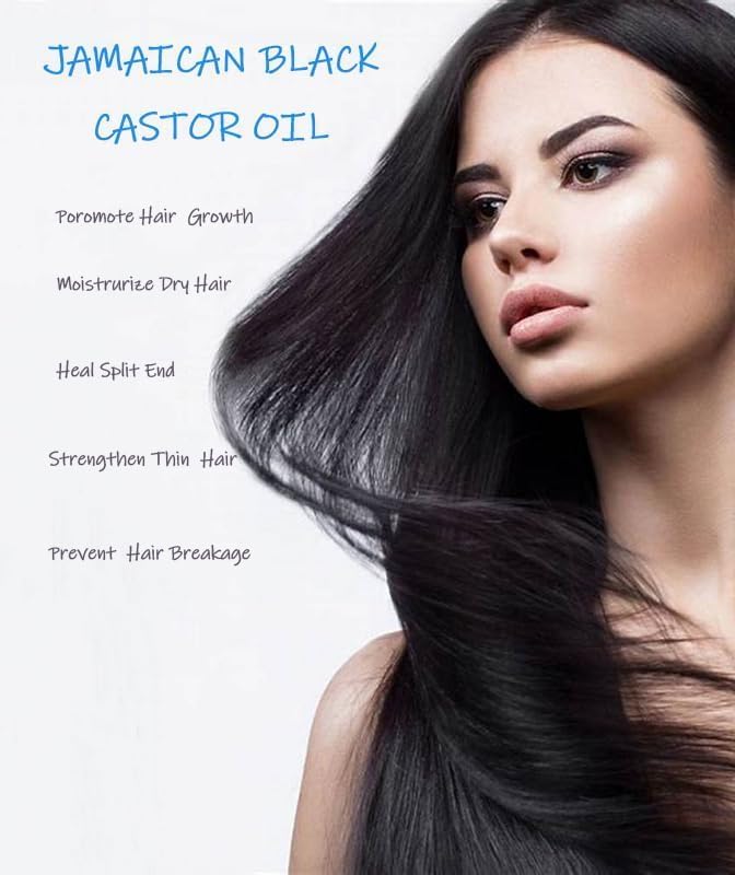 VRJEUGO Jamaican Black Castor Oil, Organic Castor Oil Cold Pressed Unrefined Glass Bottle,Rich in Vitamin E, Omega Fatty Acids and Minerals for Hair & Skin, Bold Lashes & Brows, Nail Care 16OZ