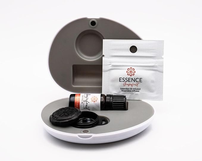 Essence Pearl Travel Case | Grapefruit Essential Oil | Aromatherapy Nasal Diffuser & Essential Oil Carrying Case | Uplifting Citrus Scent | Travel-Friendly Kit | Black Pod