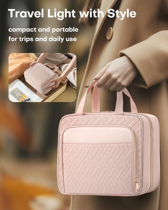 HOTOR Hanging Travel Toiletry Bag Women Men, Pale Pink, Medium