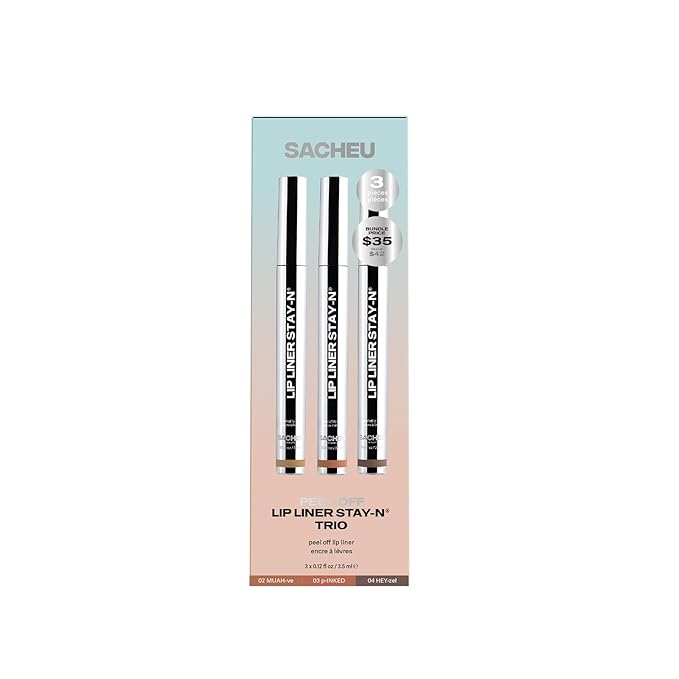 Sacheu Lip Liner STAY-N Peel Off Lip Stain Set, Core Bundle, 3-Pack